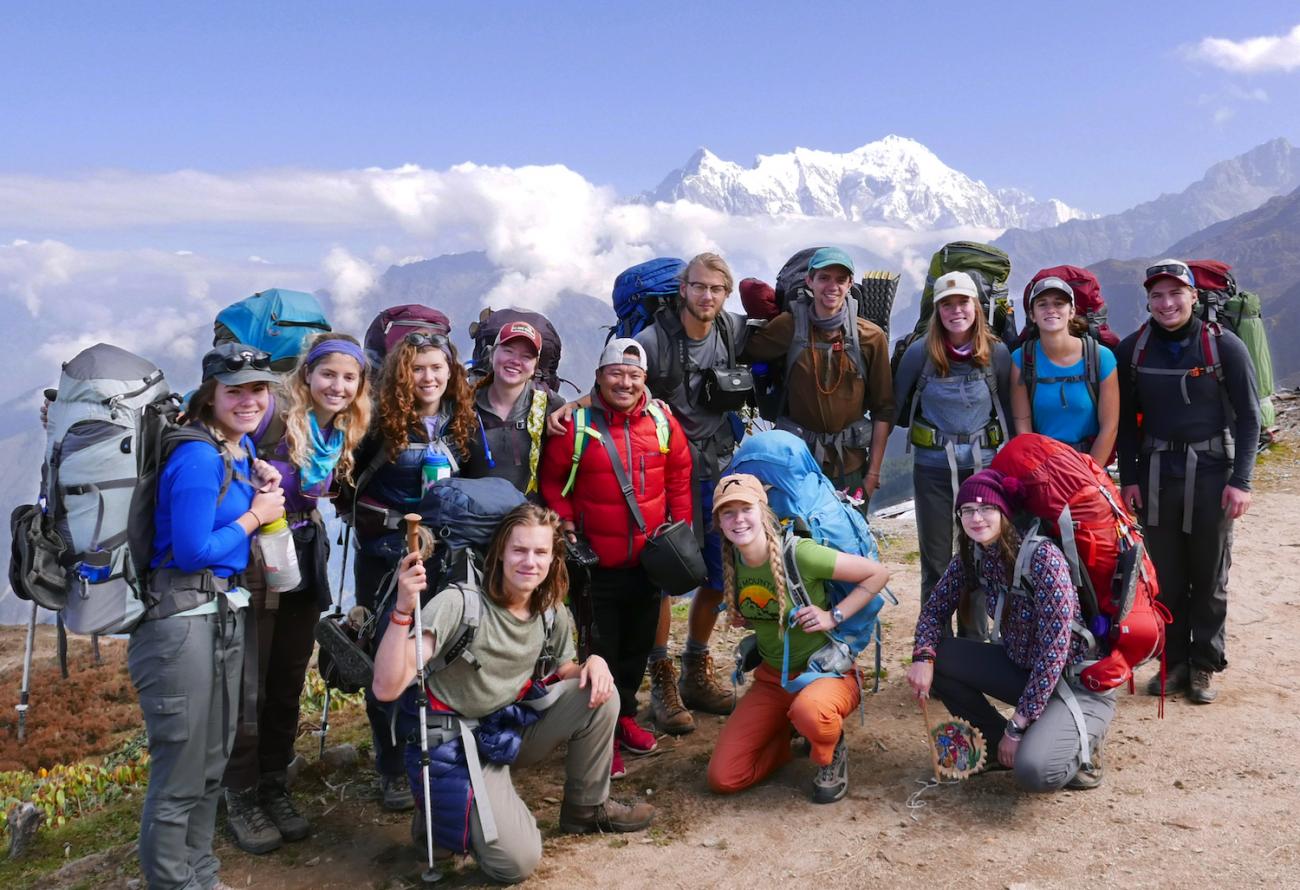 Group of students on a trek in the mountains of Nepal