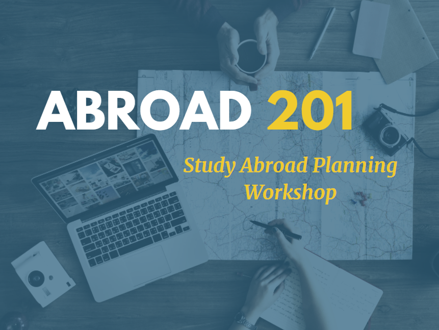 laptop and map and planning journal - Abroad 201 - Study Abroad Planning Workshop