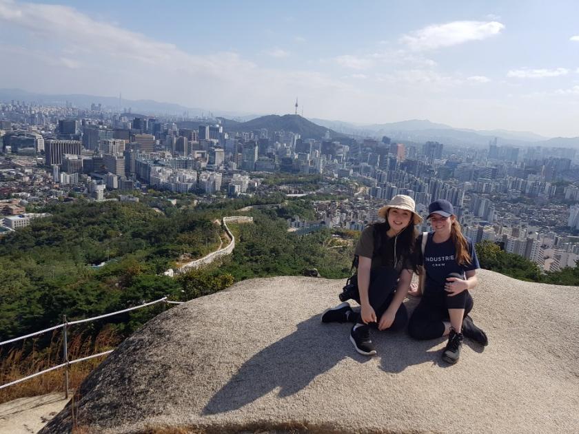 Brooke Chong and a friend in Inwangsan, South Korea
