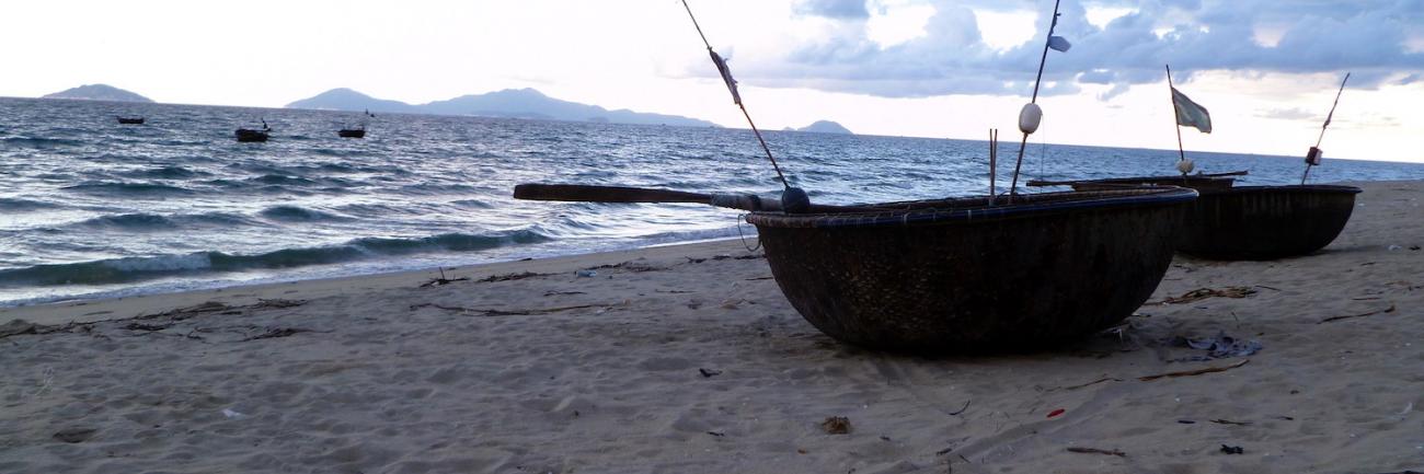 Boat on sand in Cham Island, Vietnam